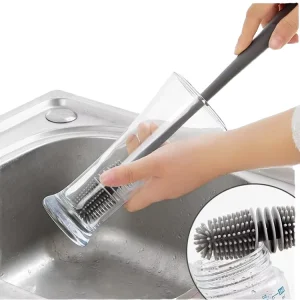 Long Handle 360 Degree Sponge Cup Brush for Milk Bottles, Blenders & Glassware, Non-Scratch Scrubber