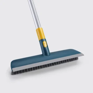 Long Handle Floor Brush 2 in 1 Bristle Floor Tile Cleaning TPR Squeegee Telescopic Pole Hangable Floor Scrub