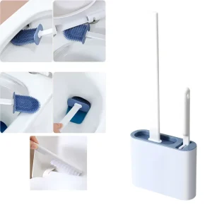 Long Handle Green Silicone Toilet Brush Set