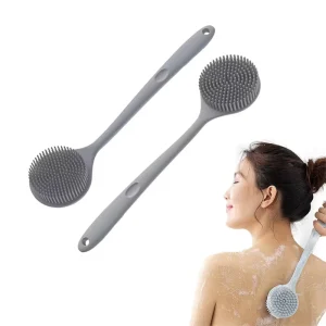 Long Handle Silicone Shower Brush Double Sided Back Massage Scrubber Exfoliating Bath Body Cleaning Brush