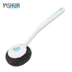 Long Handle Wire Kitchen Cleaning Brush PP Pot Washing Dishes Brush Two Tone Sunflower Pot Scrubber