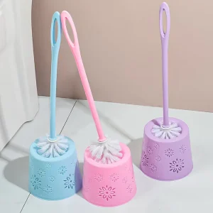 Long Handled Household Toilet Cleaning Brush Set with Plastic Head for Bathroom Use