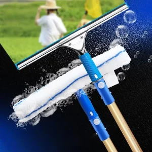 Long Telescopic Window Cleaning Kit with Microfiber Cover and Rubber Blade Plastic Handle Shower Wiper Mirror Cleaning Tool