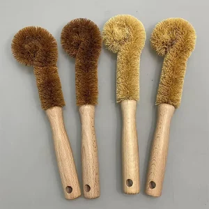 Long Wooden Handle Coconut Fibers Bristles Cleaning Brush for Glass Bottle Cup
