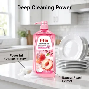 MINGSHI White Peach Scent Dishwashing Liquid Antibacterial Eco Friendly Heavy Duty Degreaser Food Grade Phosphate Free Zero