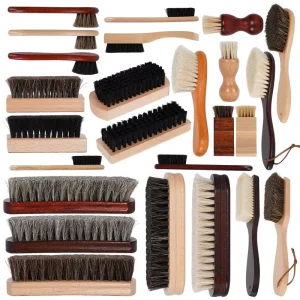 Mane Shoe Brush with Wooden Handle for Leather Oil Polishing and Home Use Soft Bristles Cleaning Brush