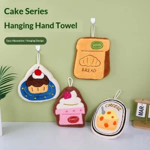 Manufacturer Cake Series Hand Towels for Bathroom Hangable Cleaning Cloths Soft Absorbent Coral Velvet