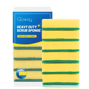 Manufacturer Double Sided Powerful Dishwashing Scrub Sponge Heavy Duty Scouring Pad Kitchen Cleaning Sponge