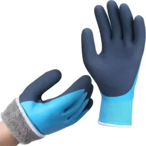 Men’s Household Insulated Anti slip Double Liner Winter Warm Sandy Latex Double Coated Waterproof Gloves for Fleecy Work