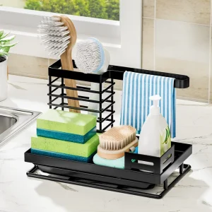 Metal Double Tier Kitchen Rag Rack Sink Sponge Storage Multifunctional Countertop Dishcloth Brush & Towel Draining Storage Rack