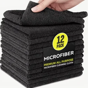 Microfiber Cleaning Cloth Black Microfiber Towels for Cars Custom Car Dusting Cloth Lint Free Cleaning Rags for Kitchen