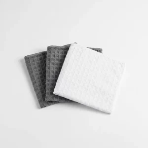 Microfiber Cleaning Cloths Super Absorbent Quick-Dry Waffle Weave Kitchen Towels (3 Pack Medium Gray White Machine