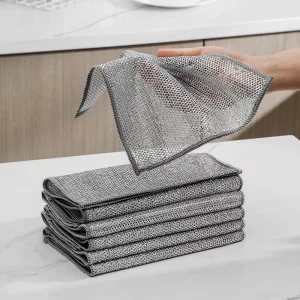Microfiber Cleaning Cloths Wire Rag Double Sided Silver Wire Dish Cloth Kitchen Dish Towels Wire Cleaning Cloth