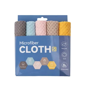 Microfiber Dish Cloth 12Inchx12Inch Square Popcorn Texture 5 Color Assorted for Kitchen Washing Dishes Rags