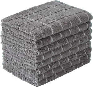 Microfiber Dish Towels Soft Super Absorbent and Lint Free Kitchen Towels 8 Pack Lattice Designed Gray Colors
