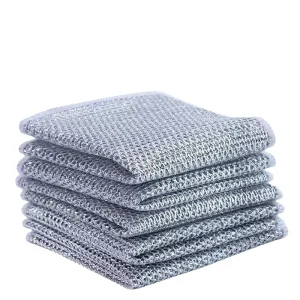 Microfiber Double Sided Cleaning Cloths Square Dishwashing Rags Mesh Metal Wire Non Scratch Dish Sink Counter Kitchen Towels