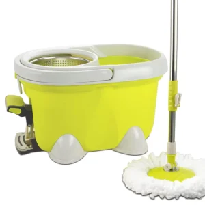 Microfiber Floor Cleaning Foot Mop Bucket with Durable Stainless Steel Head and Telescopic Steel Pole Handle Double Bucket Mop