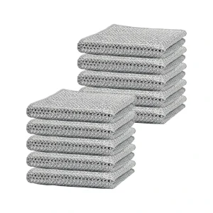 Microfiber Kitchen Towel Silver Wire Dish Washing Rag Non-Scratch Multipurpose Cleaning Cloths Woven Square Pattern for Home Use