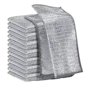 Microfiber Multipurpose Dishcloth Non-Scratch Silver Wire Kitchen Cleaning Cloth Scouring Pad Dishwashing Drying Cleaning Cloths