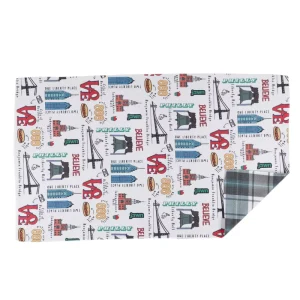 Microfiber Printed WUJI Pattern Quick Dry Kitchen Tea Towel Machine Washable Super Absorbent Rectangle Shape for Dish Drying