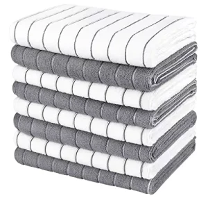 Microfiber Tea Towel Pack of 8 Stripe Design Green and White Color Soft Super Absorbent and Lint Free Kitchen Towel 45*65 cm