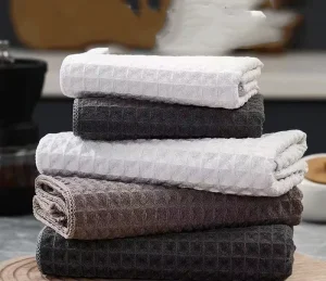 Microfiber Waffle Weave Kitchen Towels Custom Size Ultra Absorbent Solid Color Dish Towels