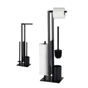 Modern Matte Black Freestanding Stainless Steel Eco Friendly Toilet Paper Holder Toilet Brush 3 Roll Storage Home