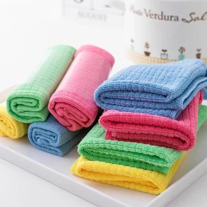 Multi Colored Microfiber Dish Towel Absorbent and Soft Waffle Lattices Square Shape for Kitchen Use