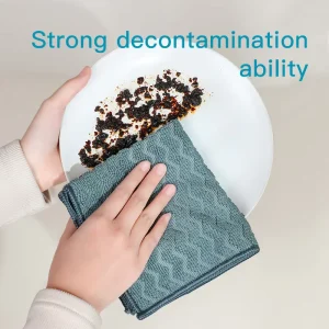 Multi-Purpose Solid Color Woven Quick-Dry Kitchen Towels Soft Reusable Machine Washable Cleaning Cloths Chevron Stitched Edge