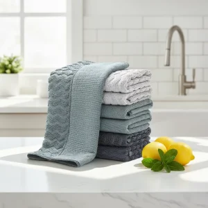Multi-Purpose Solid Color Woven Quick-Dry Kitchen Towels Soft Reusable Machine Washable Household Cleaning Cloths Striped