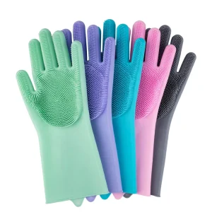 Multi purpose Reusable Magic Household Scrubber Kitchen Fruits Pet Bathing Dish Washing Silicone Cleaning Gloves with Bristles