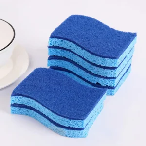 Multi surface Safe Blue 2 layer S type Wood Pulp Cotton Scouring Pad Kitchen Dishwashing Sponge Cleaning Pulp Sponge