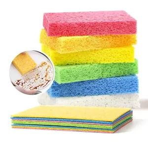 Multicolor Biodegradable Natural Cellulose Wood Pulp Rectangle Roll 20mm Thick Sponge Scouring Pad Dish Washing Sponges