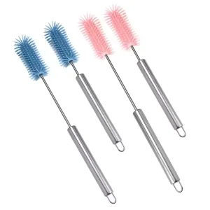 Multifunctional Eco Friendly Durable Silicone Rotary Cleaning Brush for Baby Bottles Glass Pots Stainless Steel Handle