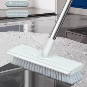 Multifunctional Eco-Friendly PP Floor Scrub Brush Squeegee Long Handle Flexible Bristle Microfiber Cleaning Brush White Handheld