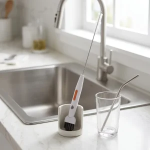 Multifunctional Household Plastic Brush with Handle for Cleaning Cup Lids Lunch Boxes Aprons Thermos Straws Milk Bottles