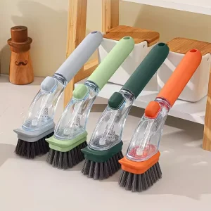 Multifunctional Kitchen Cleaning Brush with Press Detergent Anti Splash Pot Scrubber Soft Hard Bristles for Sink Chopping Board