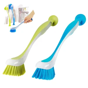 Multifunctional Long Handle Kitchen Brush with Vertical Suction Cup Plastic Pot Brush