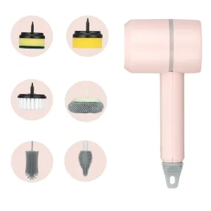 Multifunctional Rechargeable Electric Cleaning Brush with 6 Brush Heads, Household Power Plastic Kitchen Brush