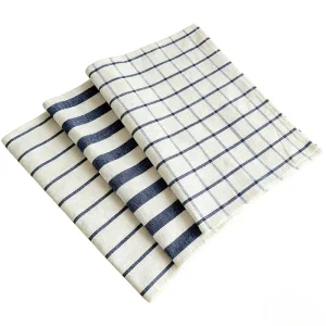 Muti-Purpose Cotton Tea Towels for Kitchen & Dining Large Reusable Farmhouse Blue Striped & Plaid Kitchen Towels