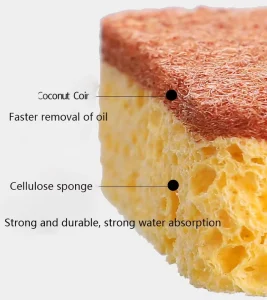 Natural Coconut Coir Wood Pulp Cleaning Sponge Double Sided Hanging Scouring Pad for Kitchen