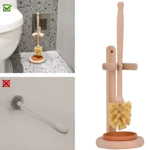 Natural Eco Friendly Household Cleaning Tools Accessories Beech Wood Sisal Hygienic Toilet Cleaner Brush with Stand