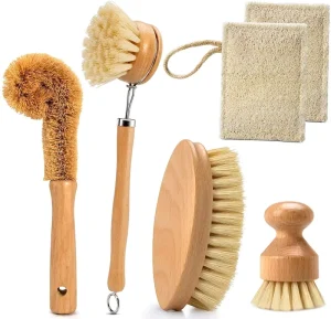 Natural Pan Pot Vegetable Dish Coconut Brushes Eco Biodegradable Wooden Kitchen Bamboo Handle Dish Brush