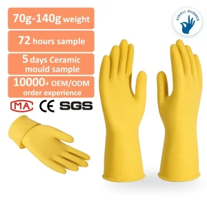 Natural Rubber Gloves 13 Inch Yellow Waterproof Rubber Kitchen Gloves with Comfort Fit for Housework
