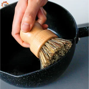 Natural Scrub Washing Pot Brush Durable Portable Bamboo Dish Brush for Kitchen