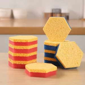 New Arrival Biodegradable Natural Kitchen Cleaning Sponge Compostable Cellulose Filter Sponge Scouring Pad Durable Rich Foam