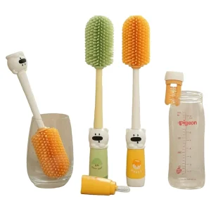 New Arrivals 360 Degree Rotation Bottle Cleaning Brush Set BPA Free Silicone Milk Bottle and Pacifier Brush Bottle Cleaning Tool