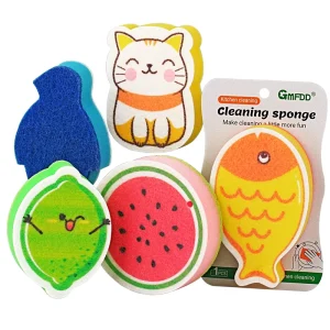 Newest Design Cartoon Three Layers Non Woven Fabric Scouring Pad Sponges for Dishwashing Multifunction Kitchen Cleaning Sponge