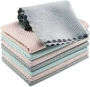 No Watermark Lint Free Kitchen Dish Wash Cloth Fish Scale Microfiber Kitchen Towel Polishing Glass Cleaning Cloth