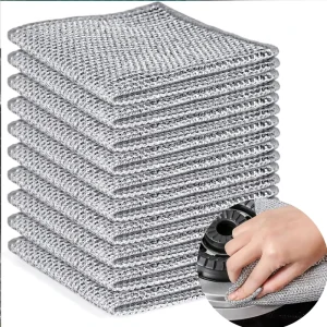 Non Scratch Double Layer Silver Square Kitchen Dish Cloth Steel Wire Dish Towel with Quick Dry and Strong Stain Removal